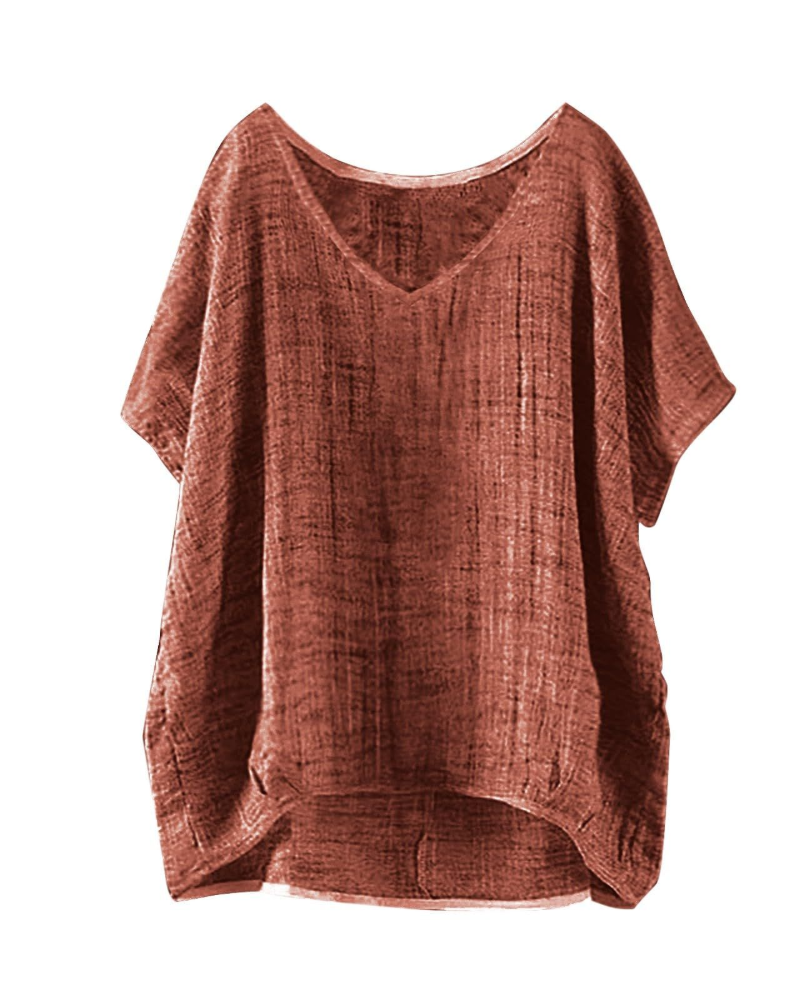 Isla T-Shirt Damska Długa – Letni Top w Stylu Lnu z Krótkimi Rękawami i Luźnym Krojem