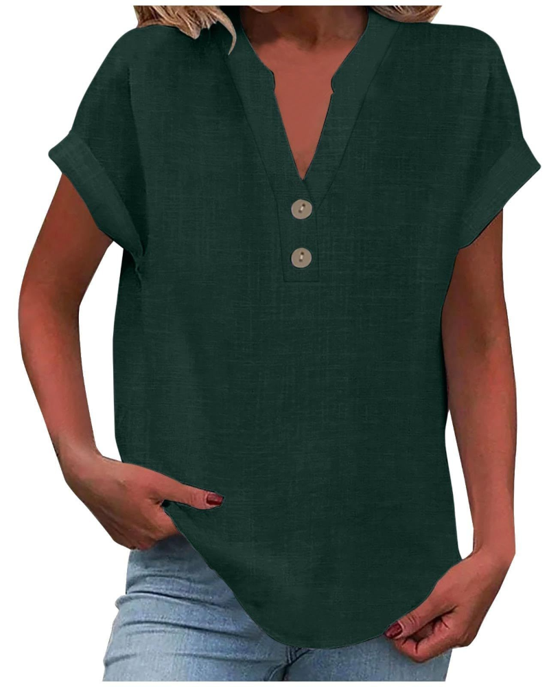 Charlotte Women's Blouse – Casual Tunic with V-Neck, Decorative Buttons, and Flared Sleeves
