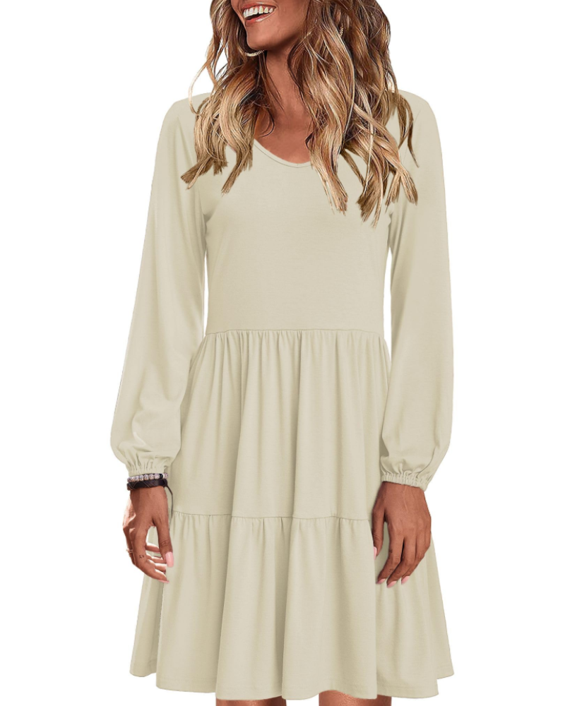 Dorothy Abito Midi Donna – A-Line Dress with V-Neck, Ruffles, and Pockets