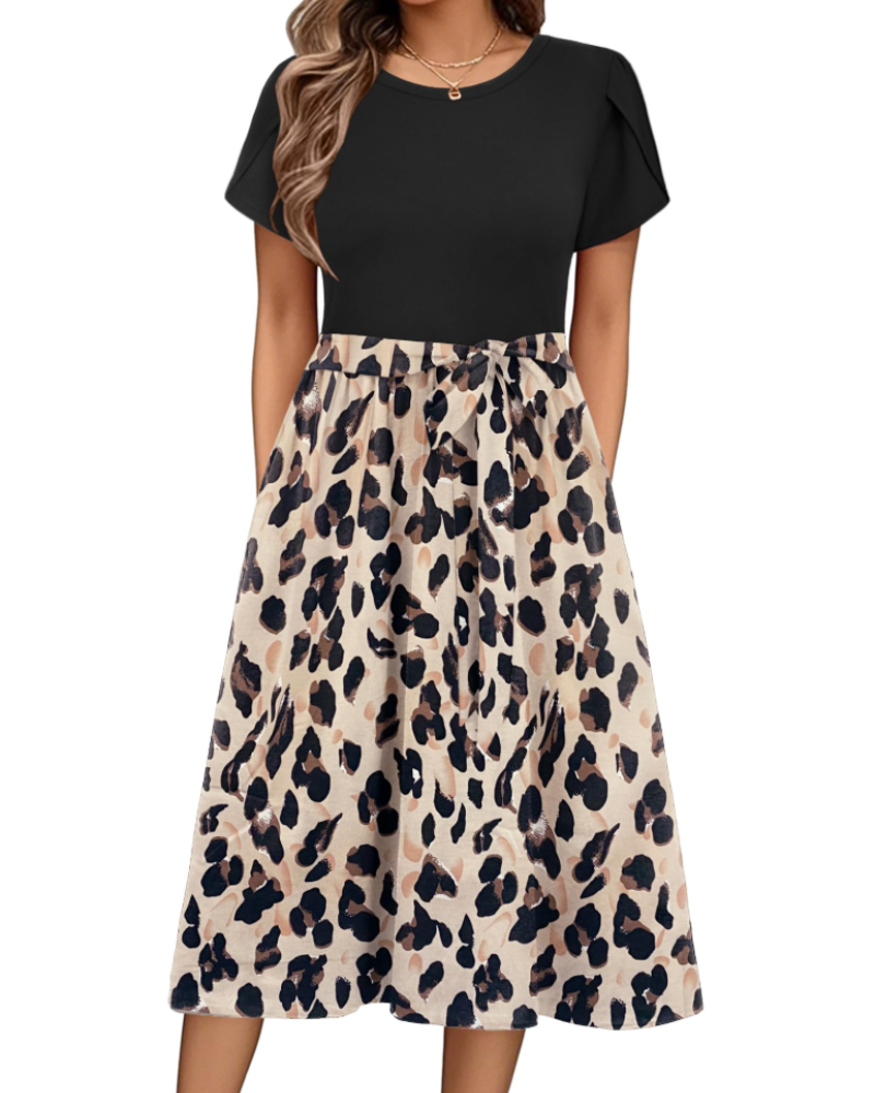 Vestido midi de mujer Maureen Abito con estampado floral – mangas de pétalo, cintura ajustable y bolsillos