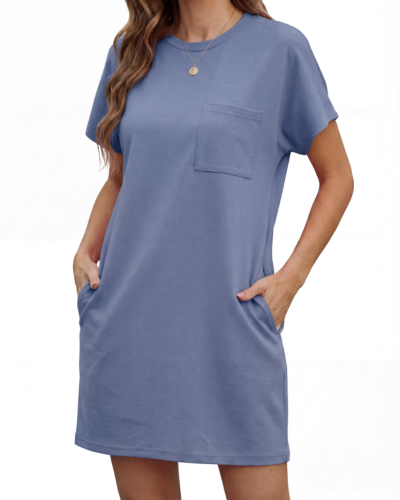 Molly Abito Mini Donna – Vestido de verano plisado con cuello redondo y bolsillos
