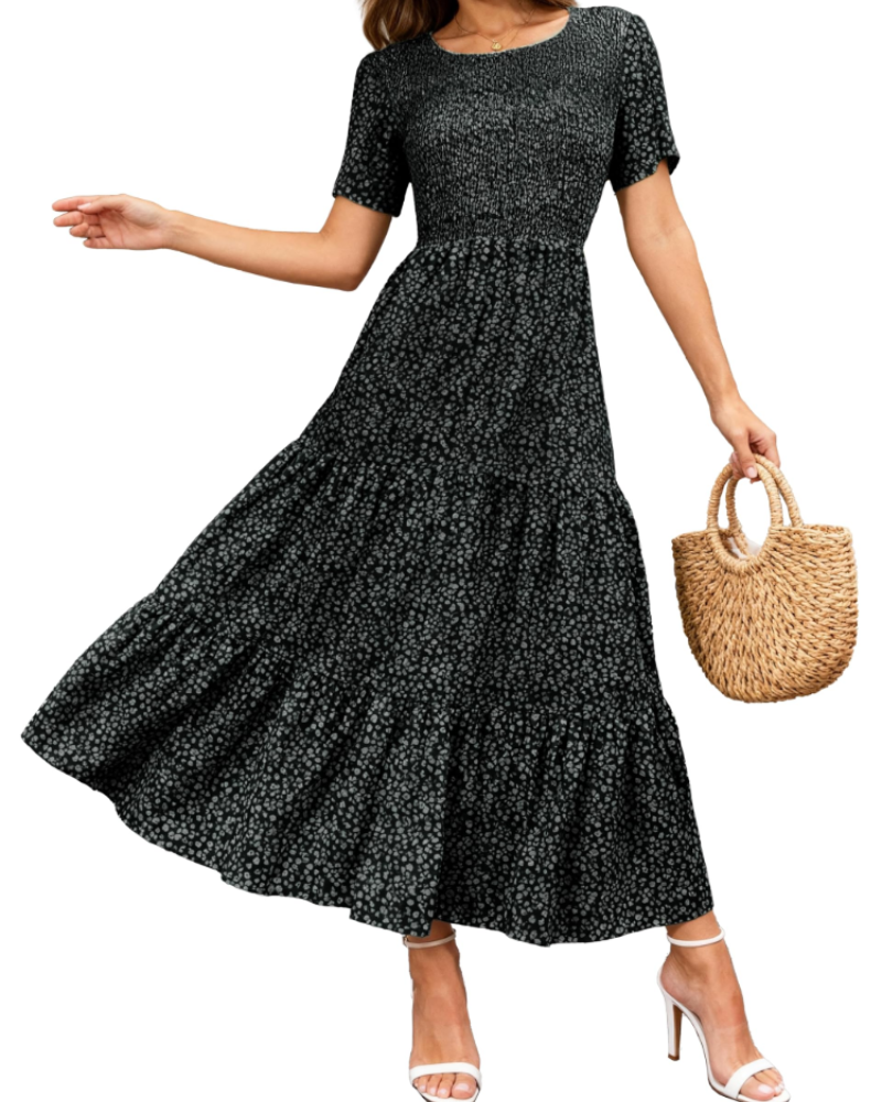 Rochie maxi pentru femei Sophia Abito – Rochie boho cu imprimeu floral, talie adunată și tiv cu volane