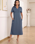Claire Abito Damă – Rochie Maxi Polo cu Buzunare, Material Moale și Croială A-Line