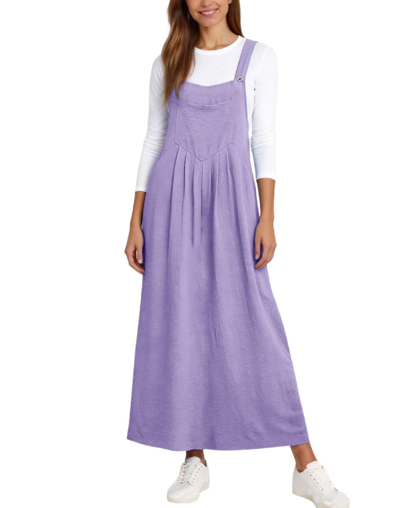 Madison Women's Overalls Dress – A-Line Midi Dress with Adjustable Straps and Pockets