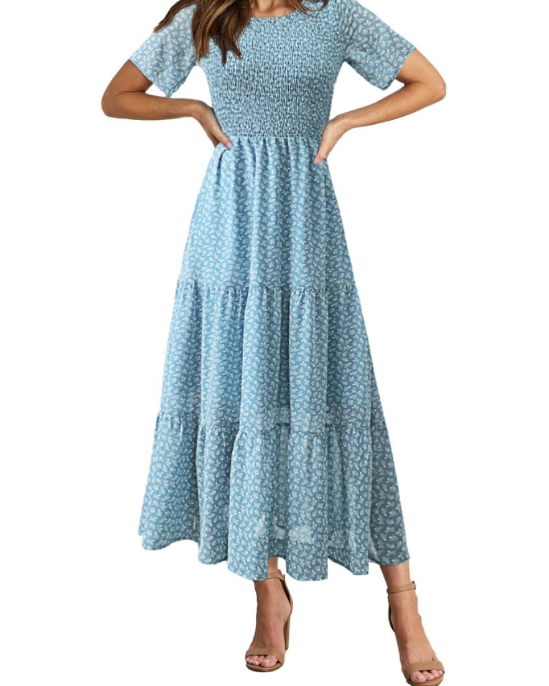Rochie maxi pentru femei Sophia Abito – Rochie boho cu imprimeu floral, talie adunată și tiv cu volane