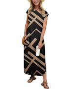 Rochie maxi pentru femei Hailey – decolteu rotund, fără mâneci, buzunare și imprimeu tie-dye