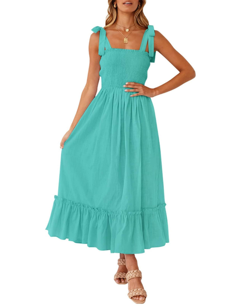Amelia Women's Dress – Boho Floral Dress with Tied Straps, Smocked Bust & Tiered Skirt