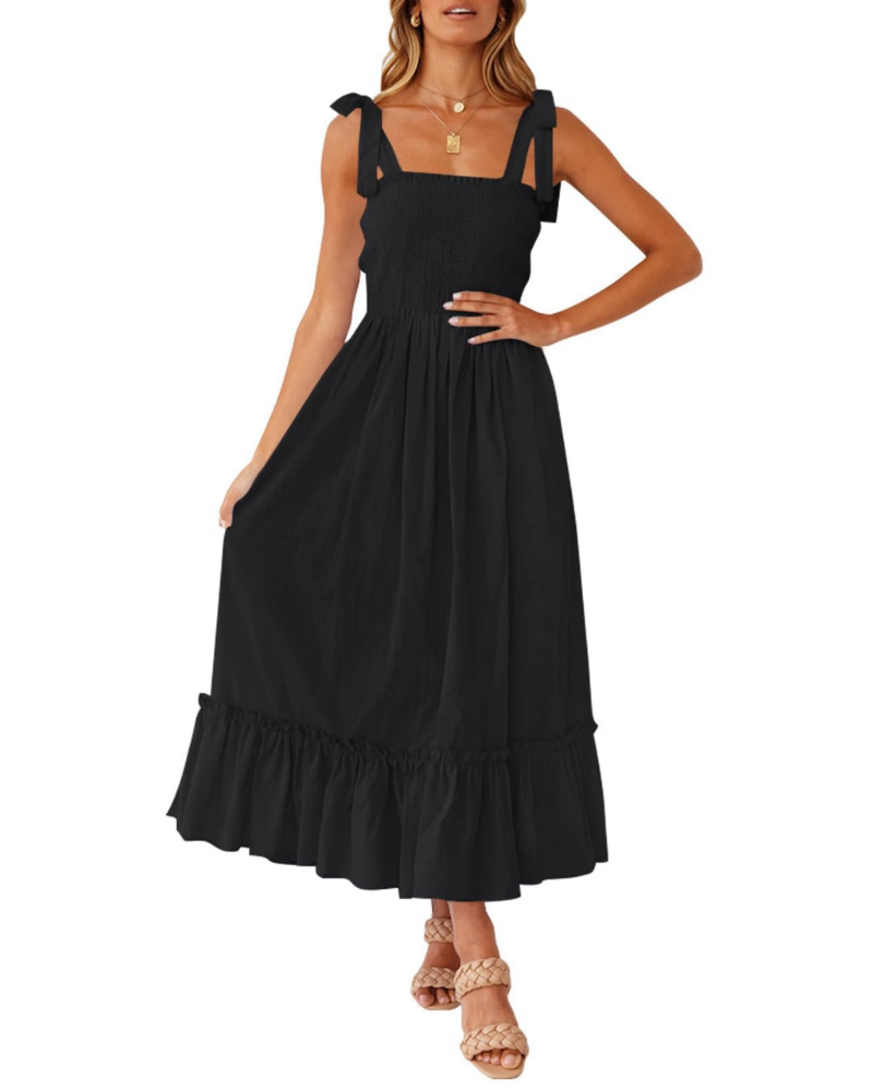 Amelia Women's Dress – Boho Floral Dress with Tied Straps, Smocked Bust & Tiered Skirt