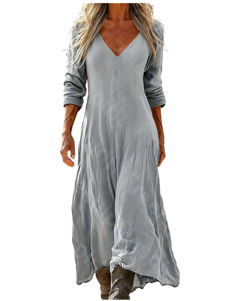 Eleanor Abito maxi damska boho – dekolt w serek, rękawy 3/4 i kieszenie