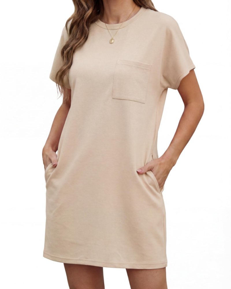 Molly Abito Mini Donna – Plisseret Sommerkjole med Rund Hals og Lommetasker