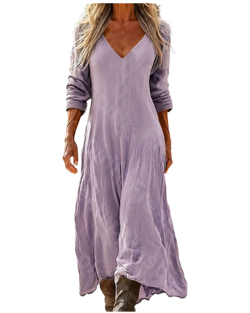 Eleanor Abito maxi damska boho – dekolt w serek, rękawy 3/4 i kieszenie