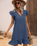Chloe Women’s Summer Dress – Short Dress with V-Neck, Cap Sleeves, and Ruffled Hem