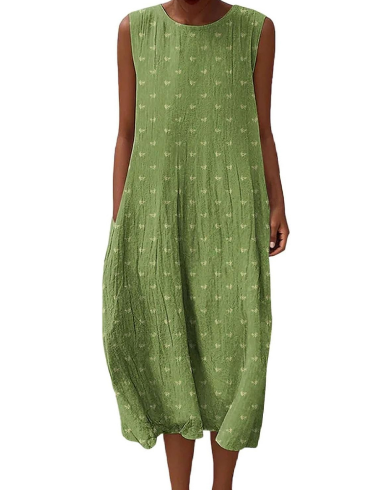 Camille – Robe longue pour femme en lin, imprimé floral, poches et style bohème chic