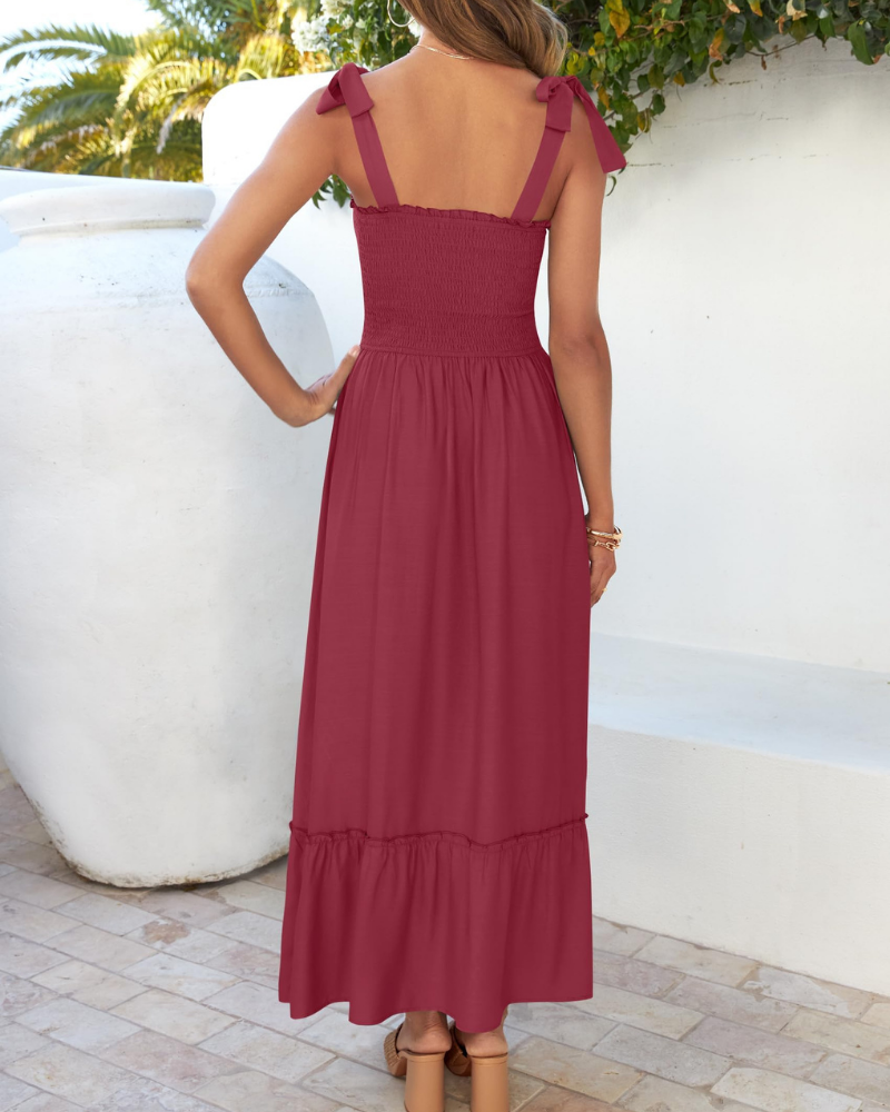 Amelia Women's Dress – Boho Floral Dress with Tied Straps, Smocked Bust & Tiered Skirt