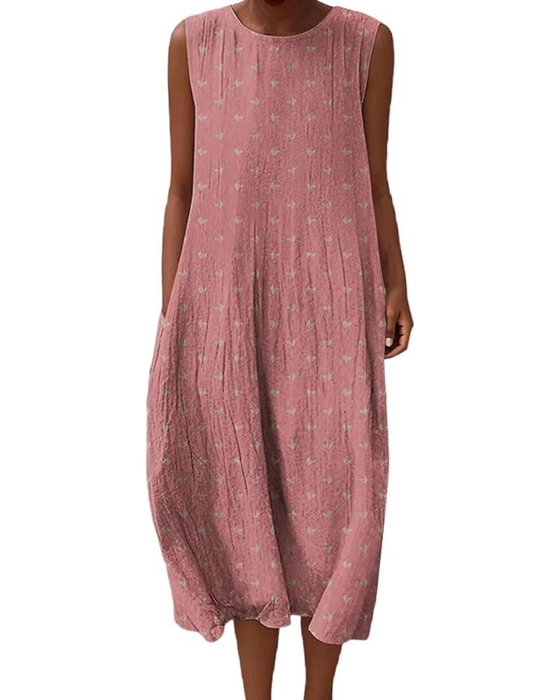 Camille – Robe longue pour femme en lin, imprimé floral, poches et style bohème chic