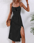 Marlowe Women’s Summer Dress – Floral and Polka Dot Print, Thin Straps and Side Slits