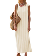 Ella Damen-Sommerkleid – Ärmelloses, geripptes Kleid mit weitem Schnitt und Strandstil