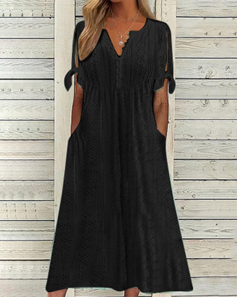 Robe midi Lillian Abito Donna – Robe bohème avec col en V, taille ajustable et poches