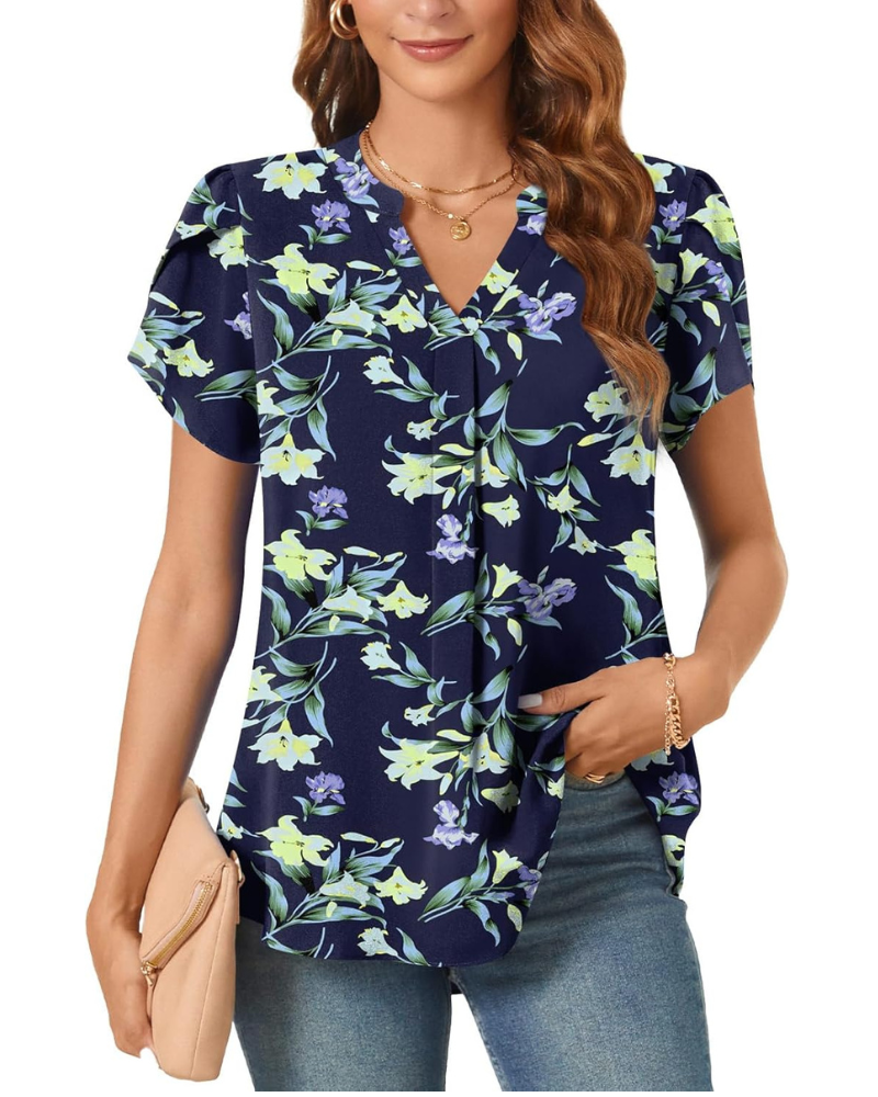 Blouse Ariana Femme – Tunique en chiffon avec col en V et manches tulipe
