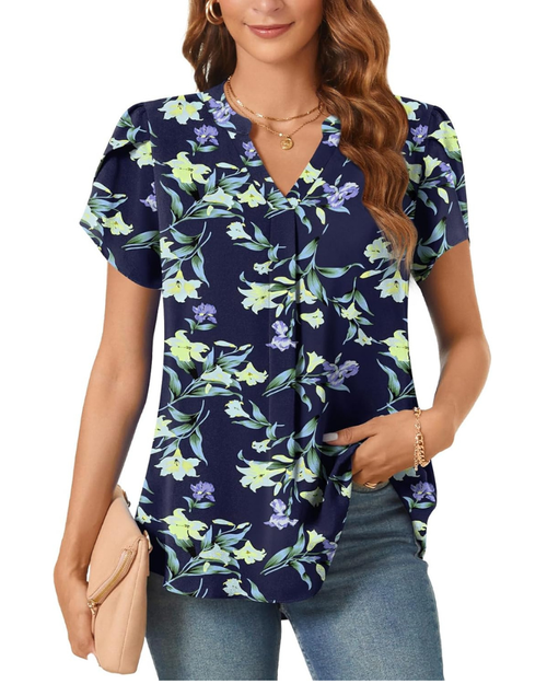 Ariana Women's Blouse – Chiffon Tunic with V-Neck and Tulip Sleeves
