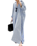 Maya Women's Dress – Maxi Striped Shirt Dress with Collar, Buttons & Lightweight Fabric