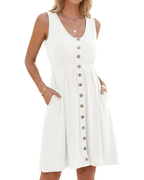 Whitney Sommerkleid für Damen – V-Ausschnitt, elastischer Bund, Knöpfe und Taschen