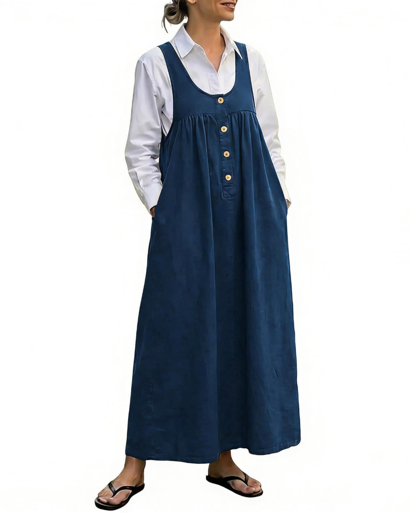 Harper Maxi Dress for Women – Sleeveless Wide Dress with Side Slit and Crew Neck