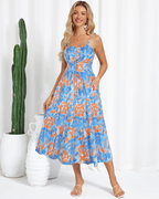 Meredith Women’s Midi Dress – Floral Print, Adjustable Straps, Lace and Pockets