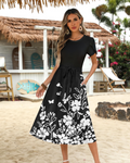 Rochie midi Maureen Abito pentru femei, cu imprimeu floral – mâneci tip petală, centură reglabilă și buzunare
