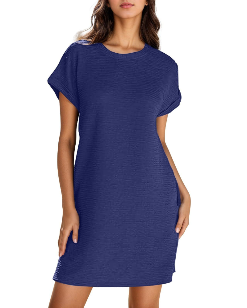 Chloe Elegant Damevest – Mini Kjole med Lommer, Høy Midje, Korte Ermer og Plus Size Passform