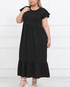 Rochie maxi Avery Abito pentru femei cu forme – talie înaltă, mâneci cu volane și buzunare laterale