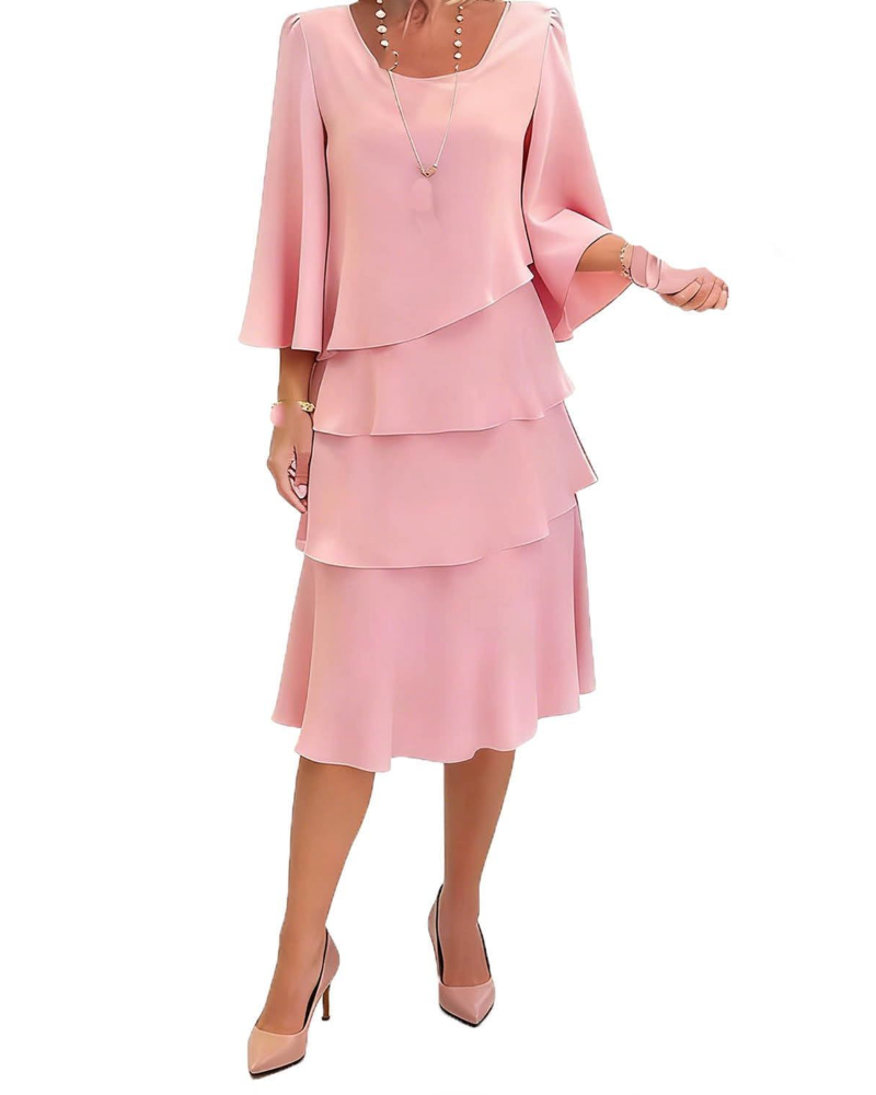 Amelia Vestido Mujer Midi – Vestido Elegante con Volantes y Mangas Acampanadas