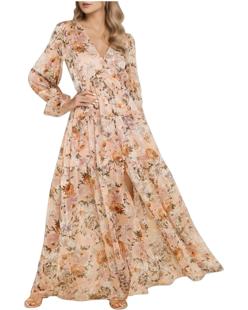 Courtney Abito Maxi Donna – Sukienka kwiatowa z szyfonu z dekoltem w serek i drapowaniem