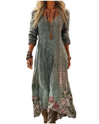 Dámské maxi šaty Eleanor Abito v boho stylu – výstřih do V, 3/4 rukávy a kapsy