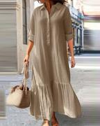 Brooke Long Dress for Women – Cotton and Linen Dress with Collar and Asymmetric Hem
