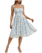 Rosamund Abito Midi Donna Vintage – Scollo Quadrato, Fiocchi e Tasche Laterali