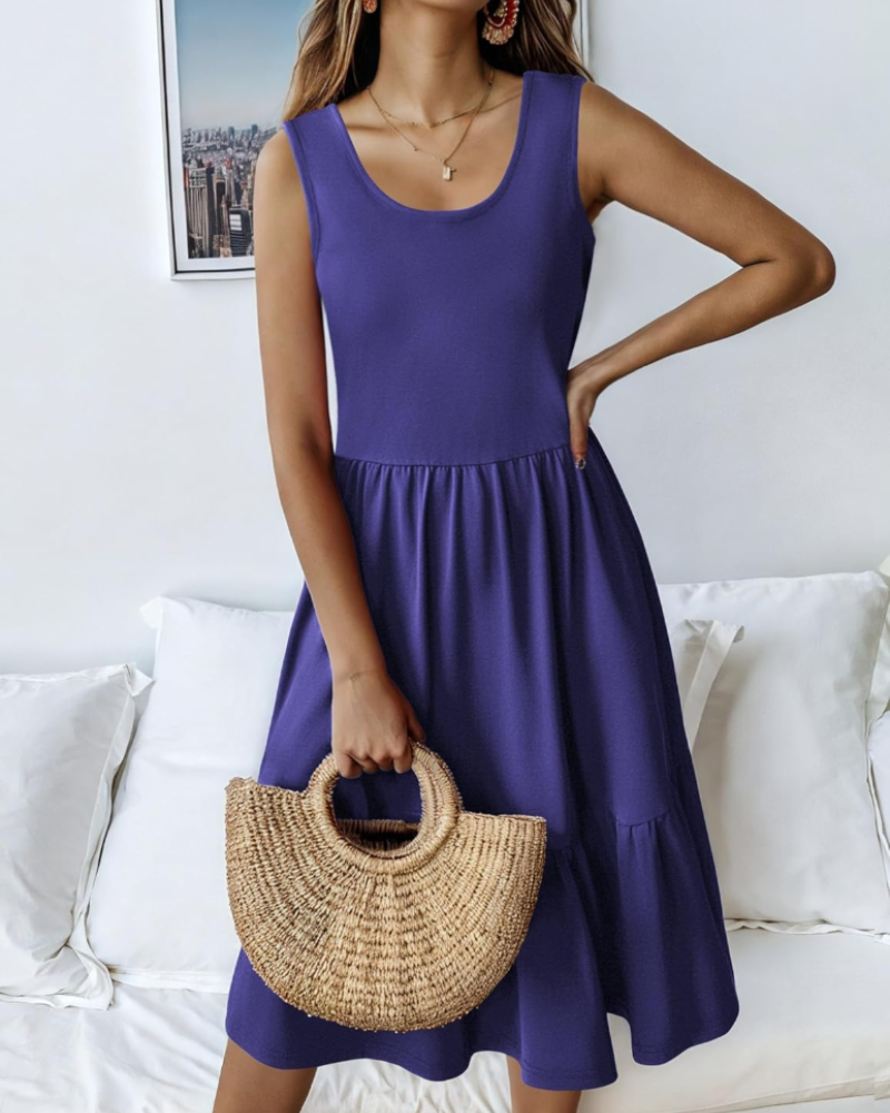 Vestido de verano de mujer Kelsey hasta la rodilla – Sin mangas, con volantes y bolsillos laterales