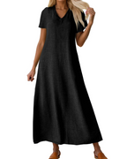 Evelyn Damenweste Lang – Leinenkleid mit V-Ausschnitt & lockerer Passform