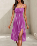 Savannah Women's Maxi Dress – Boho Polka Dot Dress with Thin Straps and Side Slit