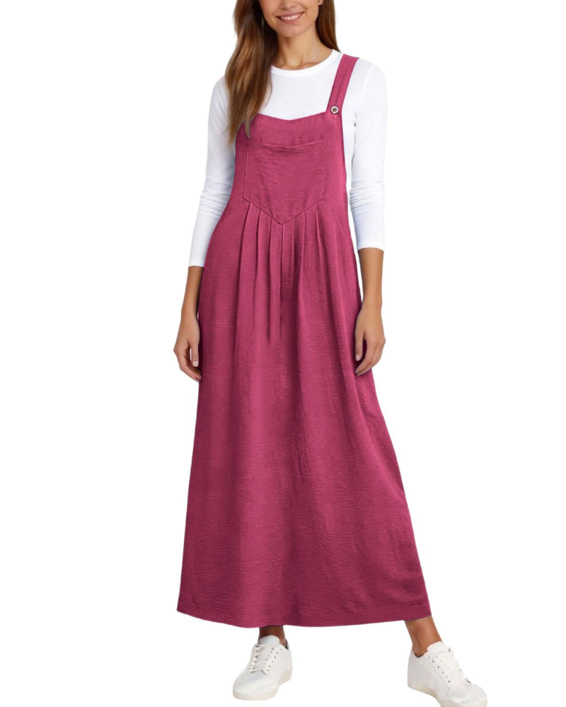 Madison Women's Overalls Dress – A-Line Midi Dress with Adjustable Straps and Pockets