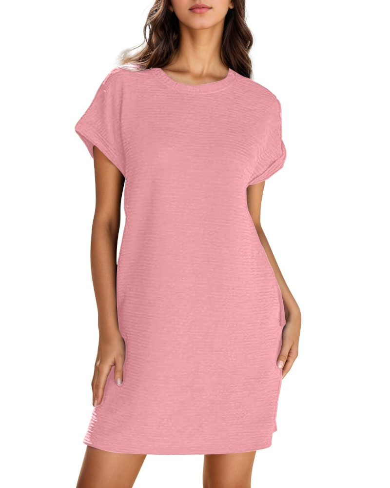 Chloe Elegant Damevest – Mini Kjole med Lommer, Høy Midje, Korte Ermer og Plus Size Passform