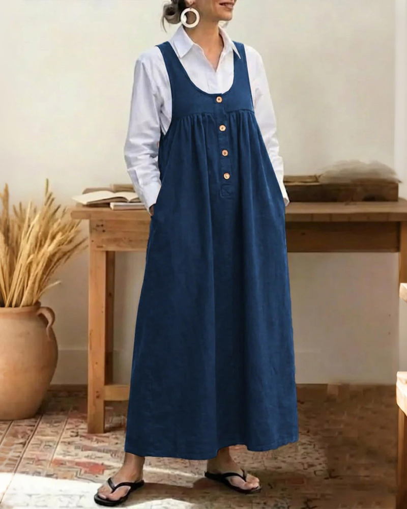 Harper Maxi Dress for Women – Sleeveless Wide Dress with Side Slit and Crew Neck