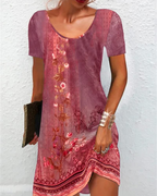 Vestido mini Priscilla para mujer, estilo bohemio – estampado floral, mangas cortas y corte holgado
