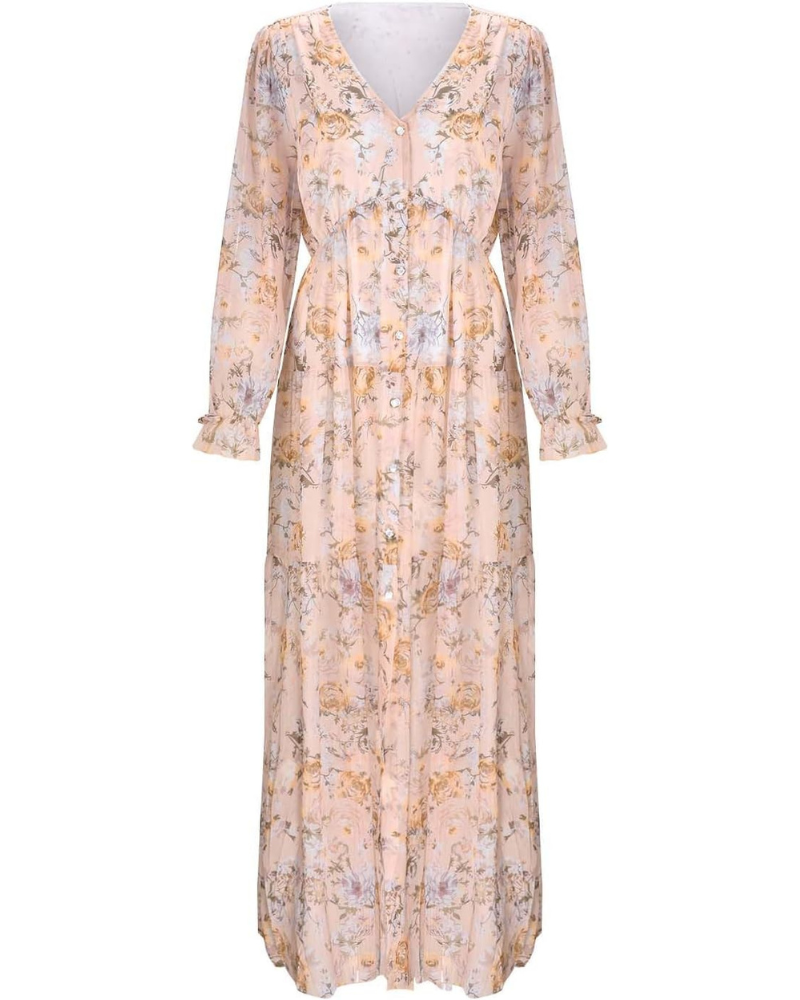 Courtney Abito Maxi Donna – Sukienka kwiatowa z szyfonu z dekoltem w serek i drapowaniem
