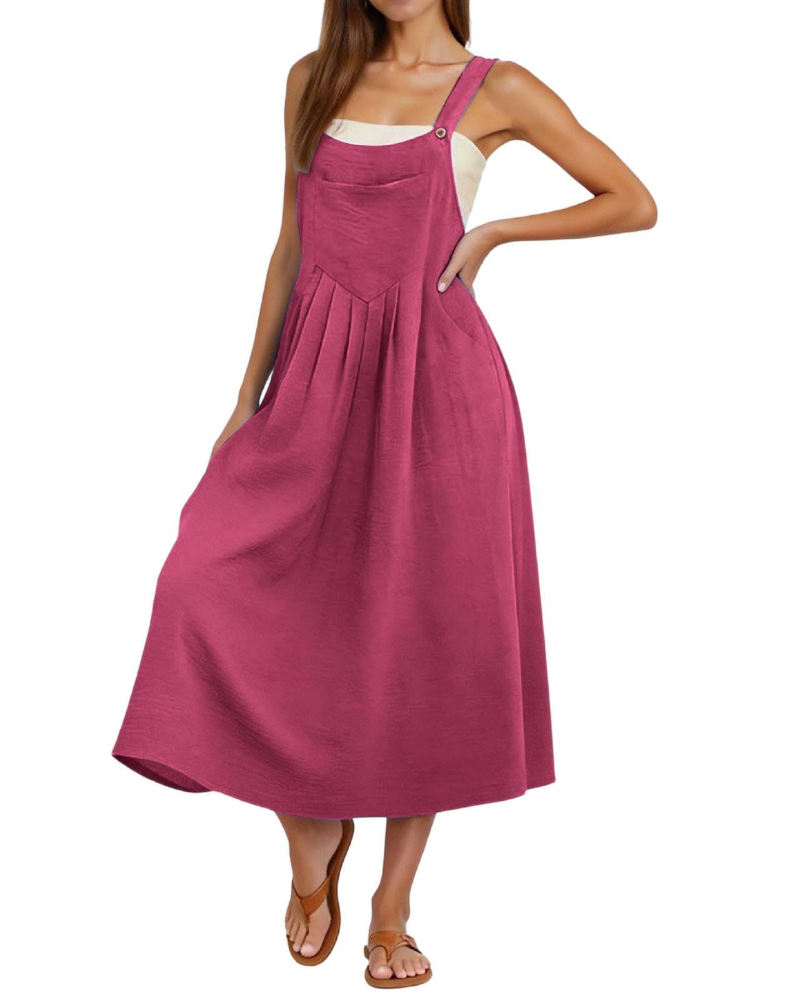 Madison Women's Overalls Dress – A-Line Midi Dress with Adjustable Straps and Pockets