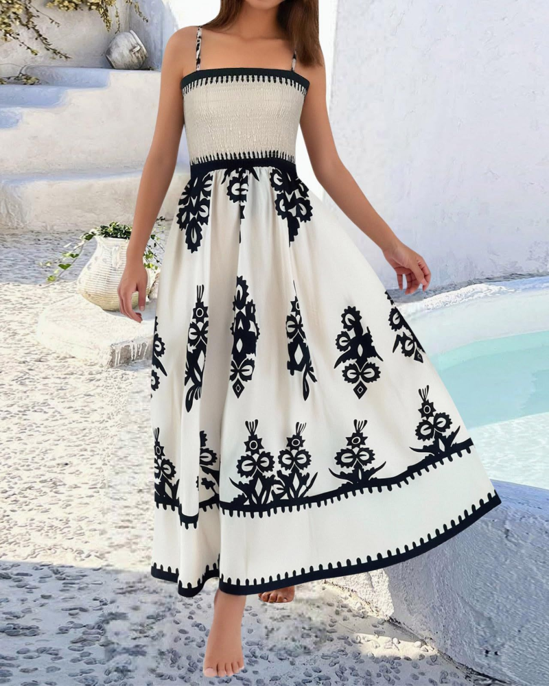 Natalie Vestito Donna Maxi – Dámské boho maxi šaty bez rukávů s potiskem a čtvercovým výstřihem