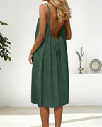 Avery Women's Midi Dress – Sleeveless Dress with V-Neck and Open Back