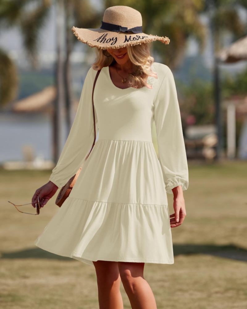 Dorothy Abito Midi Donna – A-Line Dress with V-Neck, Ruffles, and Pockets