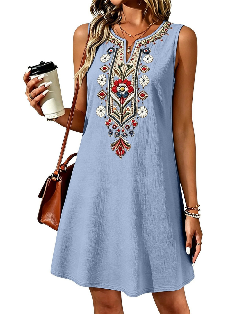 Sienna – Robe d’été longue pour femme en coton et lin, coupe trapèze et poches latérales