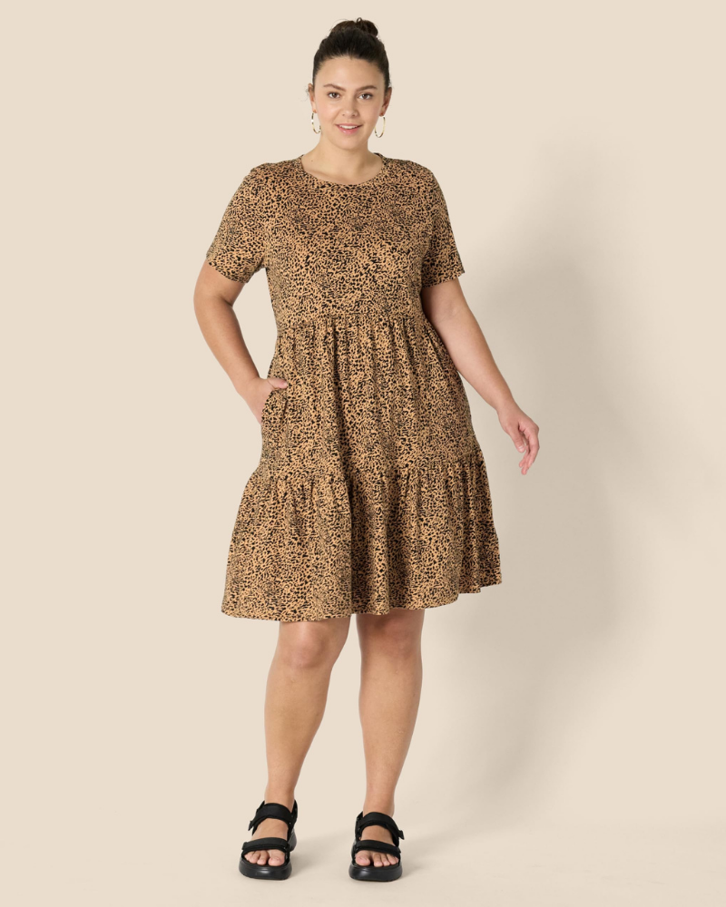 Bethany Women's Flared Dress – Cotton Dress with Crew Neck, Short Sleeves, and Ruffles